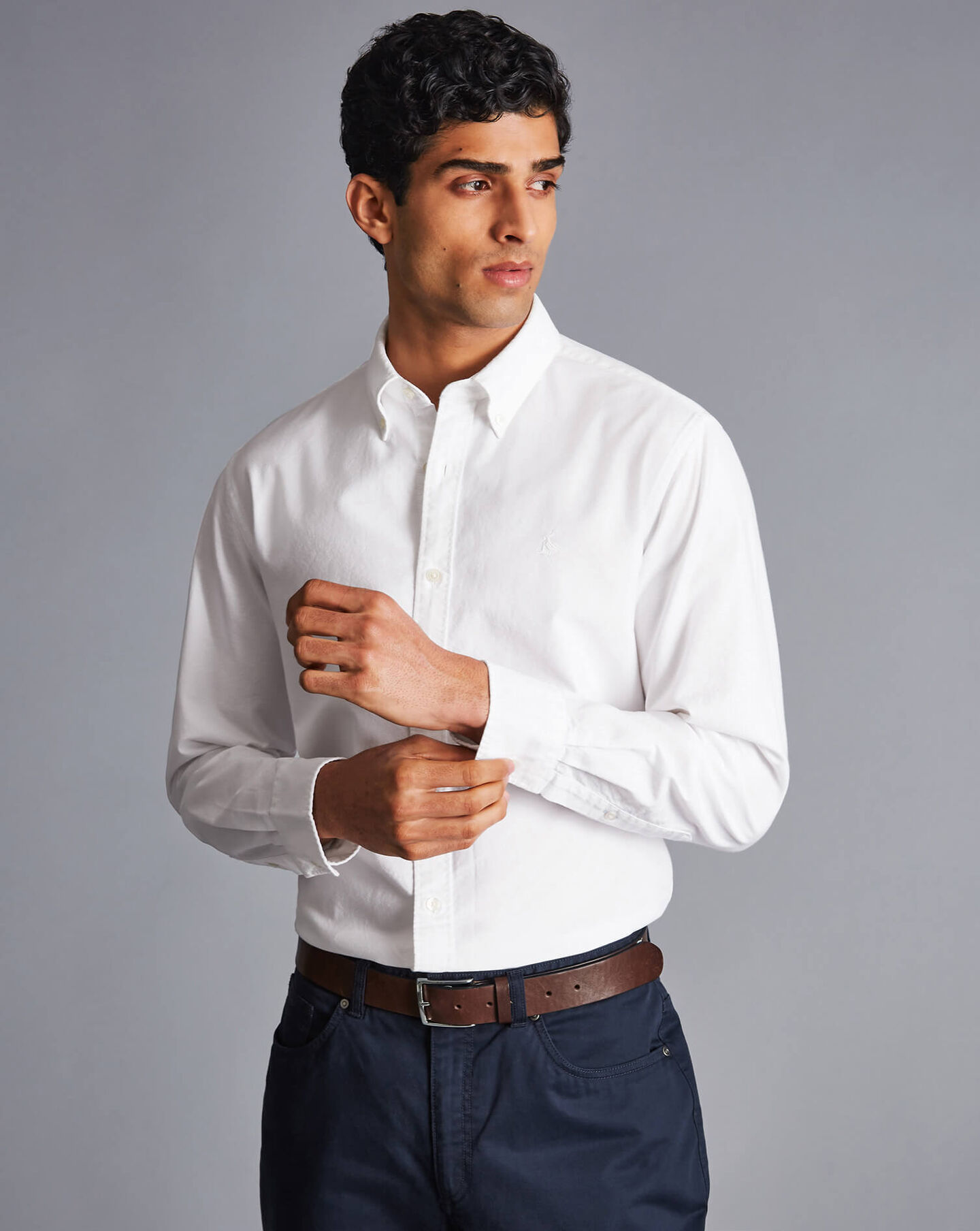 Button-Down Collar Stretch Washed Oxford Shirt - White